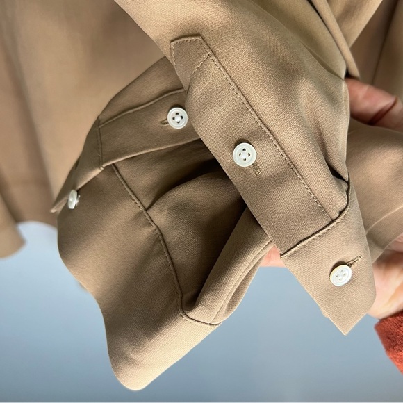 NWT J Jill 100% Silk V Neck Pullover Blouse Tan Sz L Preppy Office Career - Picture 7 of 11